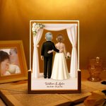 Personalized 3D Cartoon Bride and Groom LED Night Light with Name and Wooden Base Wedding Anniversary Gift for Couple Newlywed