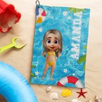 Personalised 3D Cartoon Character Swimming Pool Soft Sports Towel with Name and Hanging Clip Sport Accessories Birthday Gift for Boys Girls