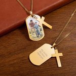 Personalized Photo Cross Dog Tag Necklace with Engraved Text Father's Day Anniversary Birthday Gift for Men