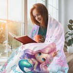 Personalized Fantasy Mermaid Soft Throw Blanket with Name Home Decor Birthday Gift for Girls Mermaid Lovers