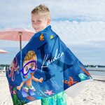 Personalized Cartoon Scuba Diver Quick Dry Oversized Beach Towel with Name and Initial Summer Vacation Essentials Beach Party Birthday Gift for Kids