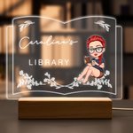 Personalised Floral Cartoon Reading Character Book-Shaped LED Night Light with Name and Wooden Base Home Decor Birthday Gift for Reading Lovers