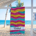 Personlig akvarell blomsterstripe Mykt hurtigtørkende badehåndkle med navn Strandfest Sommerferiegave til kvinner