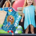 Personalised 3D Cartoon Character Swimming Pool Soft Sports Towel with Name and Hanging Clip Sport Accessories Birthday Gift for Boys Girls