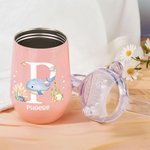 Personalized Cute Marine Animal Initial 10oz Foodgrade Insulated Sippy Cup with Name and Handle Baby Shower Birthday Gift for Kids