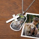 Personalized Photo Cross Dog Tag Necklace with Engraved Text Father's Day Anniversary Birthday Gift for Men