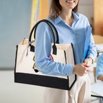 Personlig Apple Pen Bow Canvas Large Tote Bag med namn Resetillbehör Lärarens dag Uppskattning Födelsedagspresent för lärare