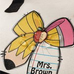 Personlig Apple Pen Bow Canvas Large Tote Bag med namn Resetillbehör Lärarens dag Uppskattning Födelsedagspresent för lärare