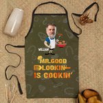 Personalised Funny MR. GOOD LOOKIN Face Photo Barbecue Waterproof Adjustable Men's Apron with Name Father's Day Birthday Gift for Man BBQ Master