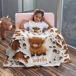 Personalized Cute Highland Cow Soft Throw Blanket Baby Swaddle Hat Set with Name Home Decor Anniversary Birthday Gift for Family Baby