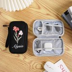 Personalized Portable Birth Flower Double Layer Cord Organizer Storage Bag with Name Office Travel Essential Birthday Gift for Women