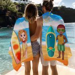 Gepersonaliseerde Surfplank Cartoonfiguur Sneldrogende Oversized Strandhanddoek met Naam Zomervakantie Reis Verjaardagscadeau voor Vrouwen Mannen