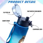 Personalized Cartoon Lotus Yoga Girl Name Gradient Sports Water Bottle with Flip Top Lid and Strap Birthday Gift for Women Yoga Lovers