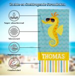 Gepersonaliseerde Zeewezens Zonnebril Streep Sneldrogende Strandlaken met Naam Reizen Vakantie Verjaardagscadeau voor Meisjes Jongens