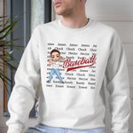 Gepersonaliseerd Baseball Cartoon Karakter Zacht T-shirt Sweatshirt met 1-11 Namen Game Day Team Accessoire Verjaardagscadeau voor vrienden Coach Teamgenoten