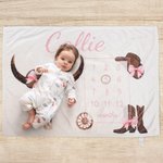 Personalised Cowboy Hat and Boots Soft Baby Swaddle Hat Bow Headband Set with Name Coming Home Outfit Baby Shower Birthday Gift for Newborns