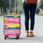 Personalized Artistic Watercolor Flower Stripe Design 18-32 Inches Luggage Cover with Name Travel Accessories Birthday Gift for Family Friends