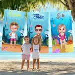 Personalised Cartoon Character Sea World Quick Dry Oversized Beach Towel with Name Summer Travel Essentials Birthday Gift for Family Boys Girls
