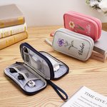 Personalized Portable Birth Flower Double Layer Cord Organizer Storage Bag with Name Office Travel Essential Birthday Gift for Women