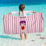 Personalised Cartoon Boy Girl Sunset Stripe Quick Dry Oversized Microfiber Beach Towel with Name Summer Travel Essential Vacation Gift for Kids