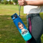 Personalized Cartoon Lotus Yoga Girl Name Gradient Sports Water Bottle with Flip Top Lid and Strap Birthday Gift for Women Yoga Lovers