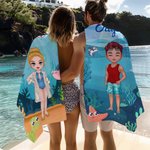 Personalised Cartoon Character Sea World Quick Dry Oversized Beach Towel with Name Summer Travel Essentials Birthday Gift for Family Boys Girls