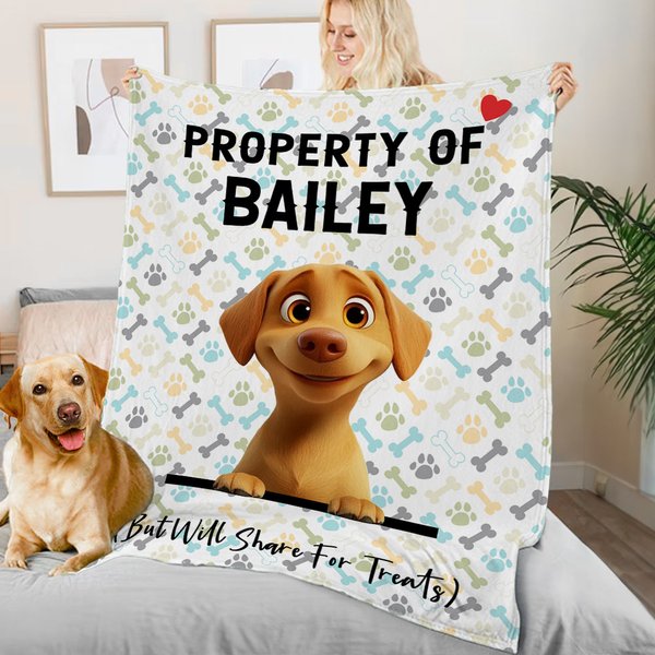 Personalised Cute Paw Bone 3D Cartoon Dog Design Soft Throw Blanket with Name Home Decor Birthday Gift for Dog Owner