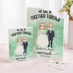 Personalized We Will Be Together Forever Cartoon Bride and Groom Building Brick Puzzles with Name and Date Wedding Anniversary Gift for Couple