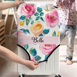 Personalized Artistic Watercolor Flower Stripe Design 18-32 Inches Luggage Cover with Name Travel Accessories Birthday Gift for Family Friends