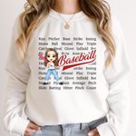 Gepersonaliseerd Baseball Cartoon Karakter Zacht T-shirt Sweatshirt met 1-11 Namen Game Day Team Accessoire Verjaardagscadeau voor vrienden Coach Teamgenoten