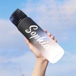 Personalized Cartoon Lotus Yoga Girl Name Gradient Sports Water Bottle with Flip Top Lid and Strap Birthday Gift for Women Yoga Lovers