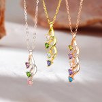 Personalized Minimalist Family 2-8 Heart Shaped Birthstones Necklace with Engraved Names Mother's Day Birthday Gift for Women Mom