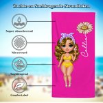 Gepersonaliseerde Zomermeisje Sneldrogende Microvezel Strandhanddoek met Naam en Geboortebloem Reizen Essentieel Verjaardagscadeau voor Vrouwen