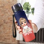 Personalized Cartoon Lotus Yoga Girl Name Gradient Sports Water Bottle with Flip Top Lid and Strap Birthday Gift for Women Yoga Lovers