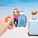 Personalized Cartoon Travel Character Cute Suitcase Waterproof Stickers with Name and Text Travel Accessories Birthday Gift for Woman Travelers