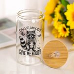 Personalisierte Give Me Foody Cute Raccoon 12 oz 16 oz 20 oz Glasbecher mit Deckel und Strohhalm Urlaub Geburtstag Geschenk für Freunde Familie Waschbär Liebhaber