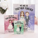 Personalized We Will Be Together Forever Cartoon Bride and Groom Building Brick Puzzles with Name and Date Wedding Anniversary Gift for Couple