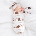 Personalised Cowboy Hat and Boots Soft Baby Swaddle Hat Bow Headband Set with Name Coming Home Outfit Baby Shower Birthday Gift for Newborns