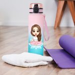 Personalized Cartoon Lotus Yoga Girl Name Gradient Sports Water Bottle with Flip Top Lid and Strap Birthday Gift for Women Yoga Lovers