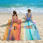 Personalised Cartoon Boy Girl Sunset Stripe Quick Dry Oversized Microfiber Beach Towel with Name Summer Travel Essential Vacation Gift for Kids