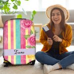 Personalized Artistic Watercolor Flower Stripe Design 18-32 Inches Luggage Cover with Name Travel Accessories Birthday Gift for Family Friends