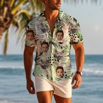 Personalised Tropical Palm 1-2 Face Photos Design Hawaiian Short-Sleeve Shirt Funny Summer Beach Party Birthday Gift for Men