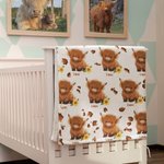 Personalized Cute Highland Cow Soft Throw Blanket Baby Swaddle Hat Set with Name Home Decor Anniversary Birthday Gift for Family Baby