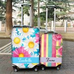 Personalized Artistic Watercolor Flower Stripe Design 18-32 Inches Luggage Cover with Name Travel Accessories Birthday Gift for Family Friends
