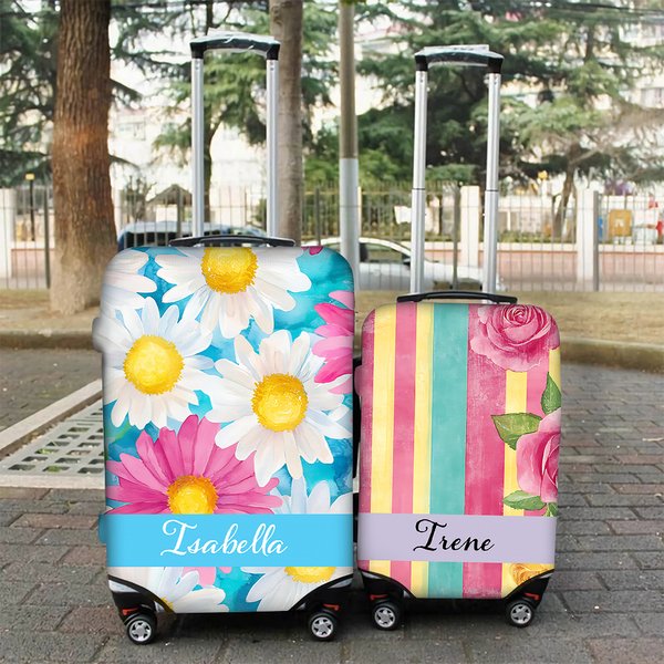 Personalized Artistic Watercolor Flower Stripe Design 18-32 Inches Luggage Cover with Name Travel Accessories Birthday Gift for Family Friends