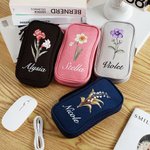 Personalized Portable Birth Flower Double Layer Cord Organizer Storage Bag with Name Office Travel Essential Birthday Gift for Women