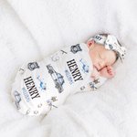 Personalisierte niedliche Polizei Auto Hubschrauber Hund Polizist weiche Baby wickeln Hut Bogen Stirnband mit Namen Krankenhaus Outfit Baby Dusche Geschenk für Neugeborene