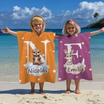 Toalla de playa con capucha personalizada de animales nombre e inicial súper absorbente para vacaciones de verano o regalo de cumpleaños para niños