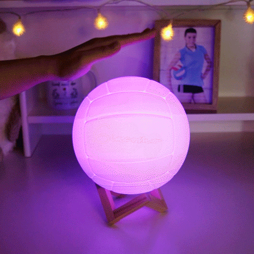 Luce notturna a pallavolo personalizzabile LED con 16 colori cambialili per ogni touch base in legno regalo per amanti dello sport