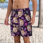 Personalisierte Foto fluoreszierende Flamingo Kokosnuss Baum Hawaiianische Kordelzug Badehose Sommer Reise Urlaub Wesentliche Geburtstagsgeschenk für Männer Teenager